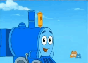 A Blue Cartoon Train Is On A Nick Jr. Show GIF