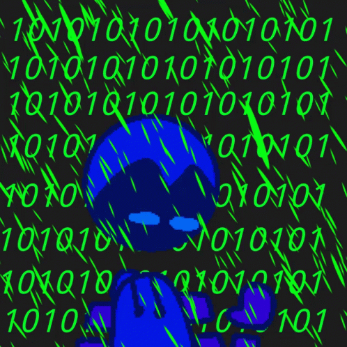 A Blue Character Is Surrounded By Green Numbers Including Ones And Zeros GIF