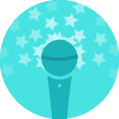 a blue circle with a microphone and stars in it