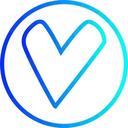 a blue circle with a white heart in the center
