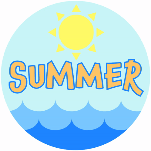 A Blue Circle With The Word Summer And A Sun GIF