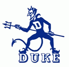A Blue Devil With A Trident And The Word Duke On The Bottom GIF