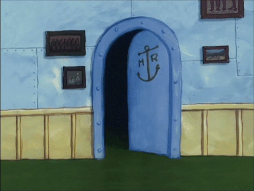 A Blue Door With An Anchor On It That Says Mr On It GIF