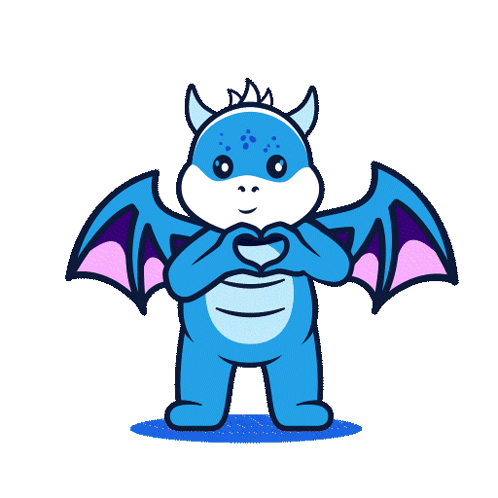 A Blue Dragon With Purple Wings Holds A Pink Heart GIF