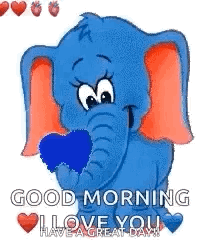 A Blue Elephant Holding A Blue Heart In Its Trunk . GIF