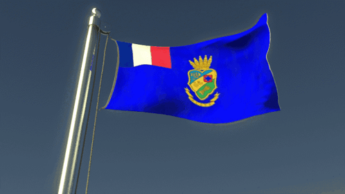 A Blue Flag With A Coat Of Arms That Says Hd GIF