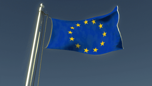 A Blue Flag With Yellow Stars Is Flying In The Wind GIF