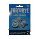 a blue fortnite gift card with a pile of coins on it