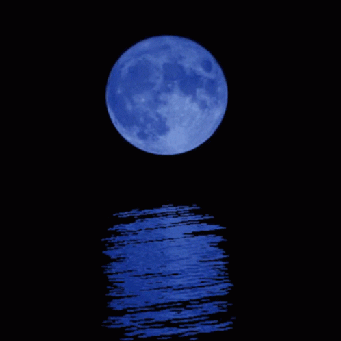 A Blue Full Moon Is Reflected In The Dark Water GIF