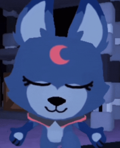 A Blue Furry Animal With A Pink Crescent Moon On Its Head GIF