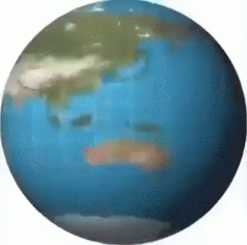 A Blue Globe With A Face On It Is Spinning On A White Background . GIF