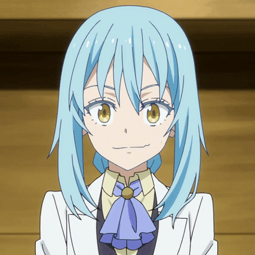 A Blue Haired Anime Character With A Bow Tie GIF