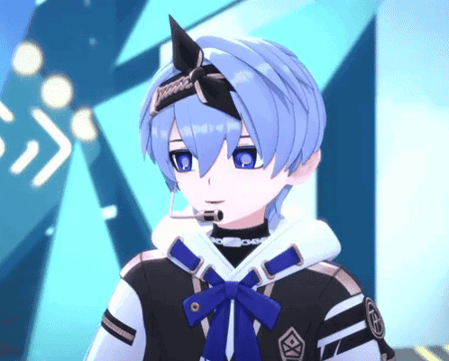 A Blue Haired Anime Character With A Headband On GIF
