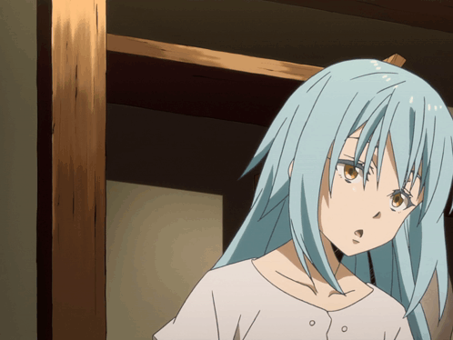 A Blue Haired Anime Character With A White Shirt GIF
