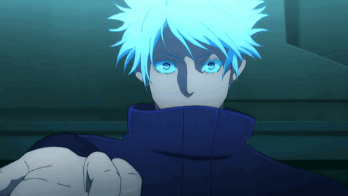 A Blue Haired Anime Character With Glowing Blue Eyes GIF