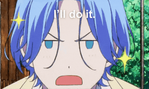 A Blue Haired Anime Character With The Words I 'Ll Do It On His Face GIF