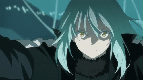 A Blue Haired Anime Character With Yellow Eyes GIF