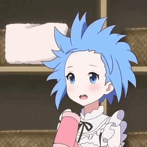 A Blue Haired Anime Girl Is Holding A Pink Cup GIF