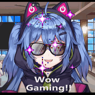 A Blue Haired Anime Girl Wearing Sunglasses And A Cat Hat Says Wow Gaming GIF