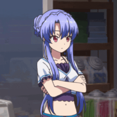 A Blue Haired Anime Girl With Her Arms Crossed GIF