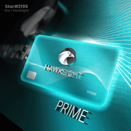 A Blue Hawksight Prime Credit Card With A Hawk On It GIF