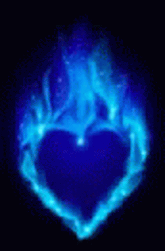 A Blue Heart Made Of Flames On A Black Background . GIF