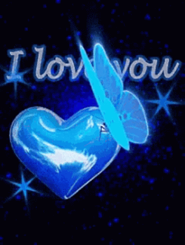 A Blue Heart With A Butterfly On It And The Words I Love You GIF