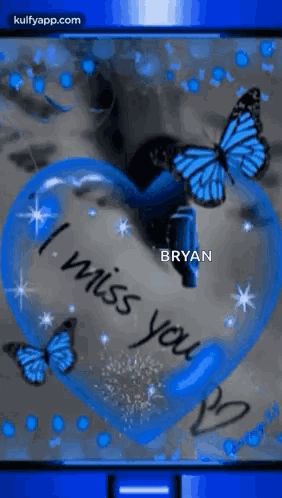 A Blue Heart With Butterflies And The Words `` I Miss You '' Written On It GIF
