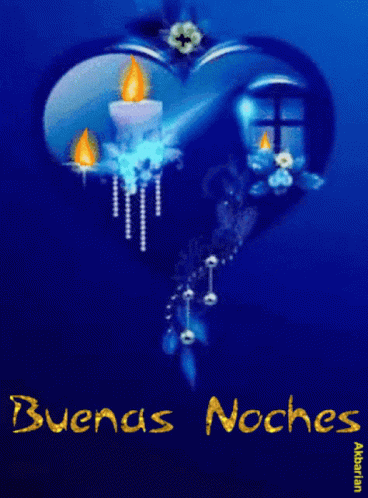 A Blue Heart With Candles And The Words Buenas Noches On It GIF