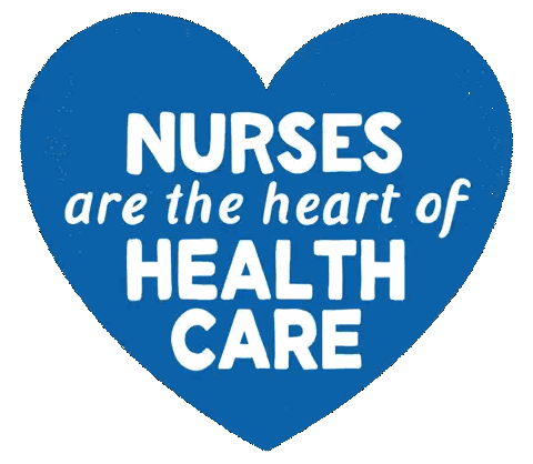 a blue heart with nurses are the heart of health care written on it