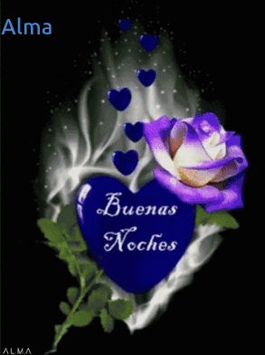 A Blue Heart With Red Hearts Surrounding It And The Words Buenas Noches GIF