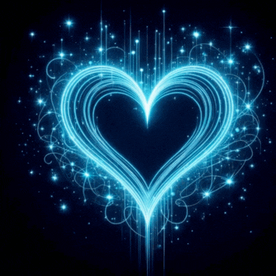 A Blue Heart With Swirls And Stars On A Dark Background GIF