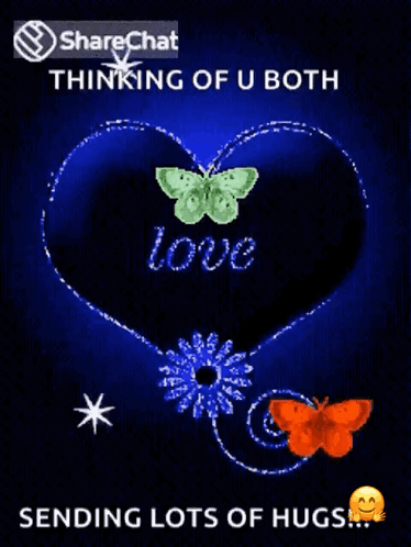 A Blue Heart With The Word Love On It And A Butterfly GIF