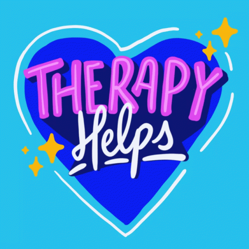 A Blue Heart With The Words Therapy Helps Written Inside Of It GIF
