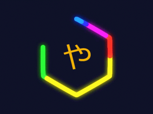 a blue hexagon with a yellow symbol in the center