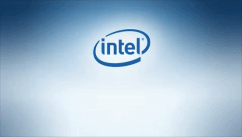 a blue intel logo is on a white background
