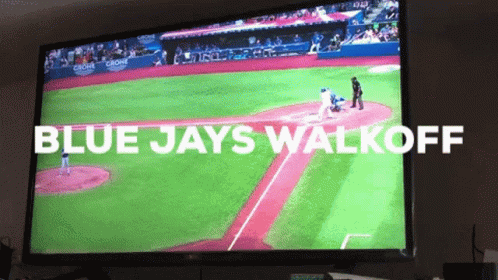 A Blue Jays Baseball Game Is Being Played On A Television Screen GIF