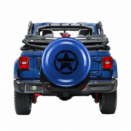 A Blue Jeep With A Black Star On The Tire GIF
