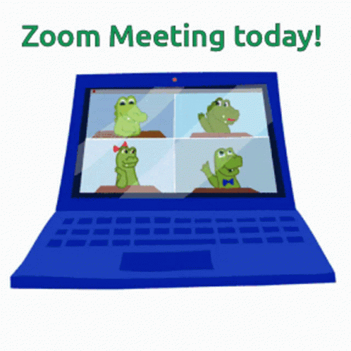 A Blue Laptop Is Open To A Zoom Meeting GIF