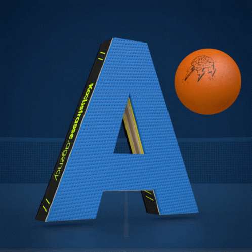 A Blue Letter A With A Ping Pong Paddle On It GIF