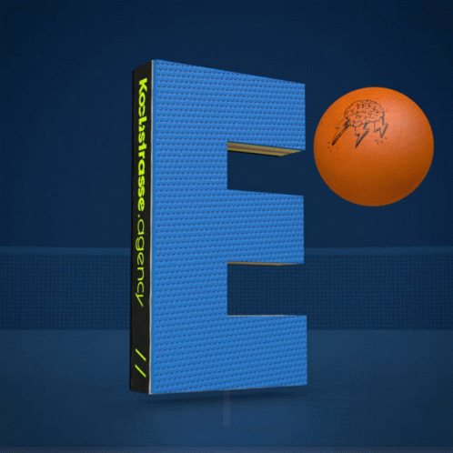 A Blue Letter E With An Orange Basketball On Top Of It GIF