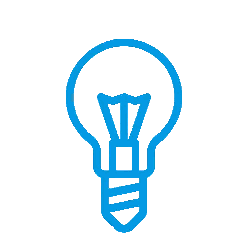 a blue light bulb with a square in the middle