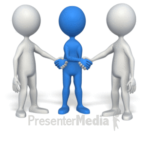 A Blue Man Shaking Hands With Two White People With Presentermedia Written Below Them GIF