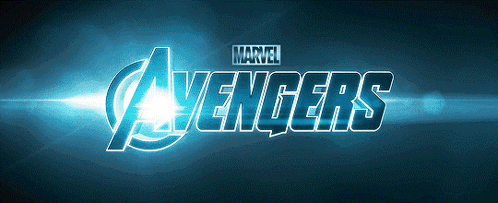 A Blue Marvel Avengers Logo With A Light Coming Out Of It GIF