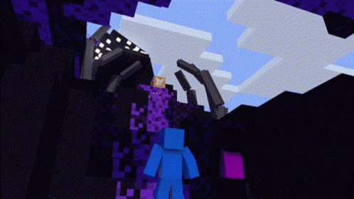 A Blue Minecraft Character Is Walking Through A Purple Tunnel GIF