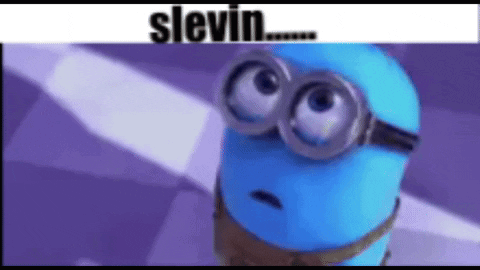 A Blue Minion With Glasses And The Word Slevin Written Above It GIF