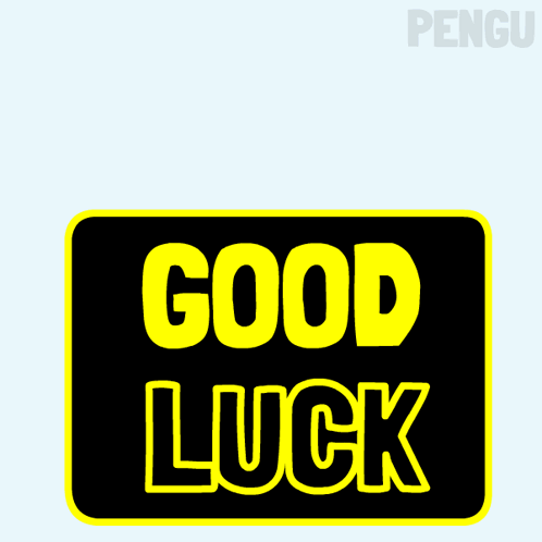 A Blue Penguin Holds A Sign That Says Good Luck GIF