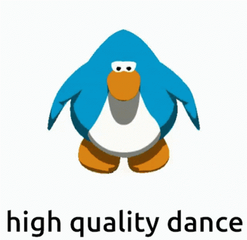 A Blue Penguin Is Dancing With The Words High Quality Dance Behind It GIF