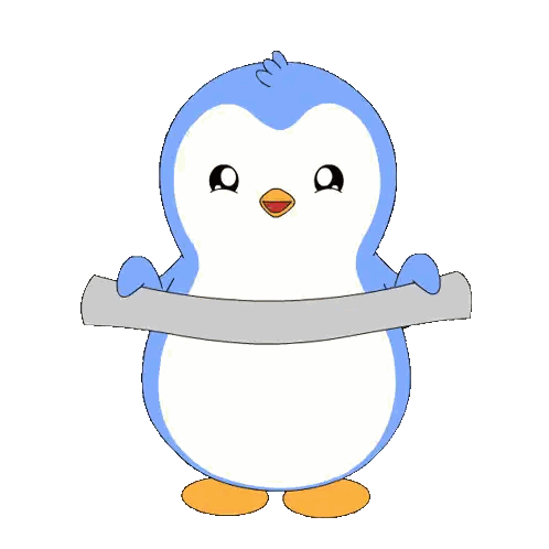 a blue penguin is holding a sign that says i love you