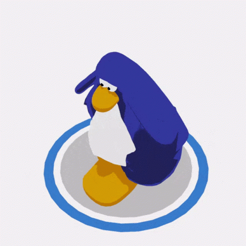 A Blue Penguin Is Sitting On A Blue Circle On A White Background GIF